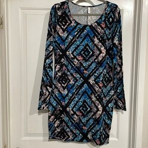 Xhilaration Blue and Black Long Sleeve Dress
